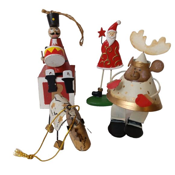 Metal & Wood Dangling Christmas Ornaments 4-PCS Bundle Holiday Tree Decorations - Picture 2 of 10